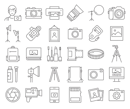 Simple Set of Photography Related Vector Line Icons. Outline Symbol Collection. Editable Stroke
