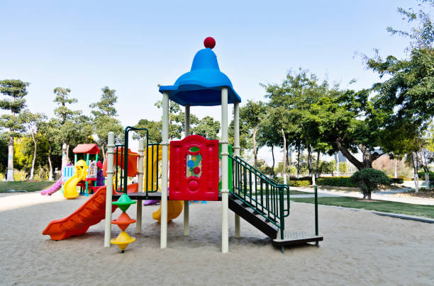 istock Colorful slides in the sand pool 1193911710