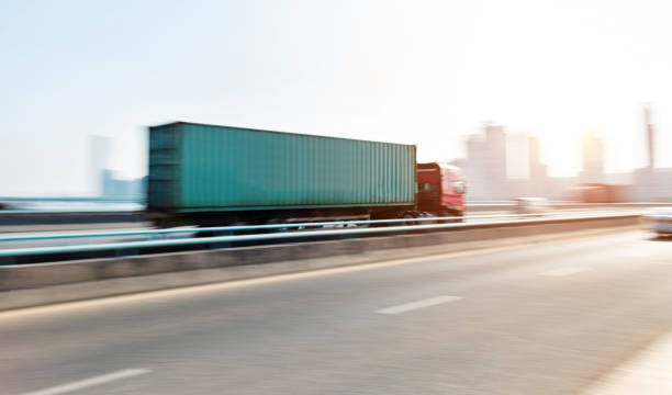 istock Truck speeding on city viaduct 1193912433