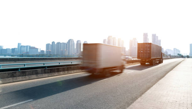 Trucks speeding on city viaduct