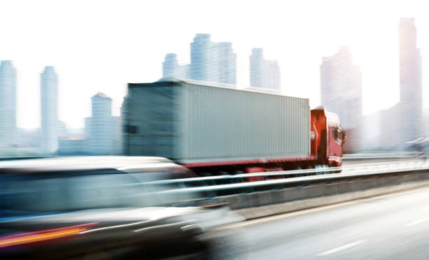 istock Truck speeding on city viaduct 1193913493