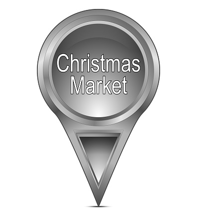 silver map pointer with christmas market - 3D illustration