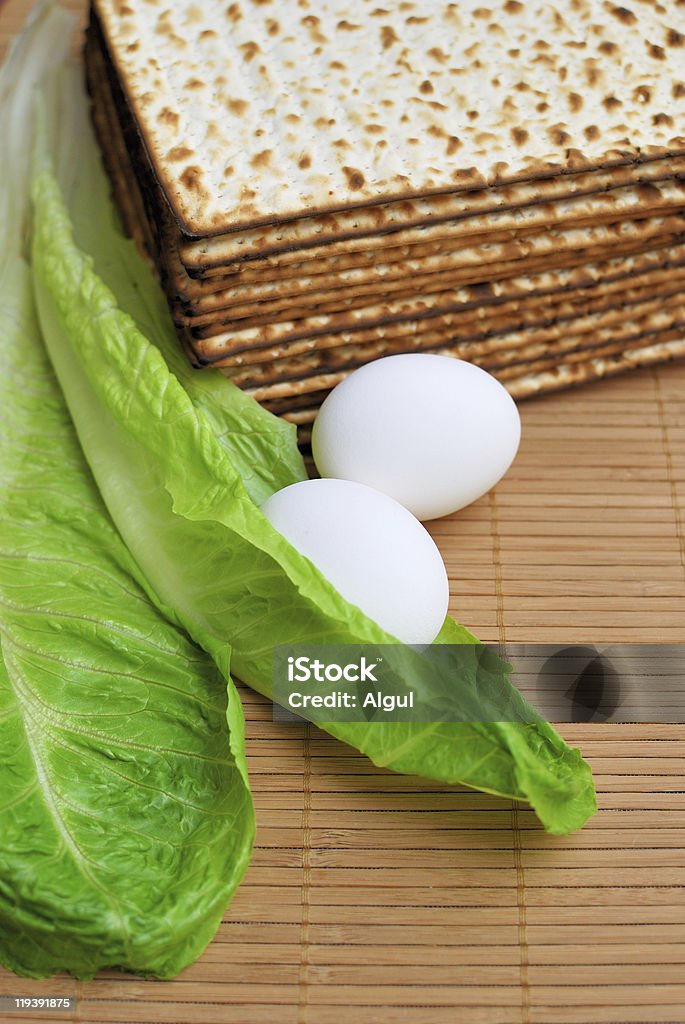 Matzot, eggs and lettuce  Bread Stock Photo