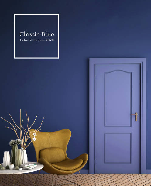 interior design for classic blue color trend 2020,3d rendering,3d illustration