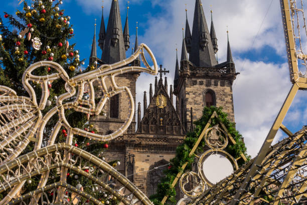 Old Town Square in Prague at Christmas time Old Town Square in Prague at Christmas time prague christmas market stock pictures, royalty-free photos & images