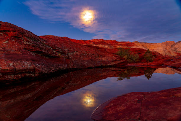 Moon Reflections in Snow Canyon State Park Petrified Sand Dunes, Snow Canyon State Park, Utah, USA snow canyon state park stock pictures, royalty-free photos & images