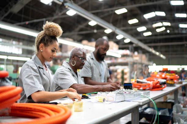 istock Employees working in a new project in a factory 1193934789