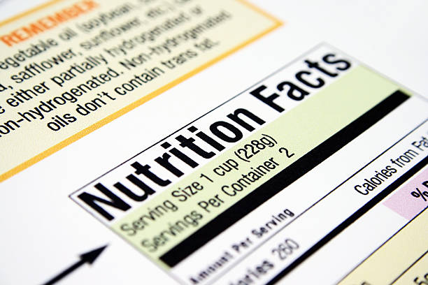 Close-up of a nutritional facts label of a food product stock photo