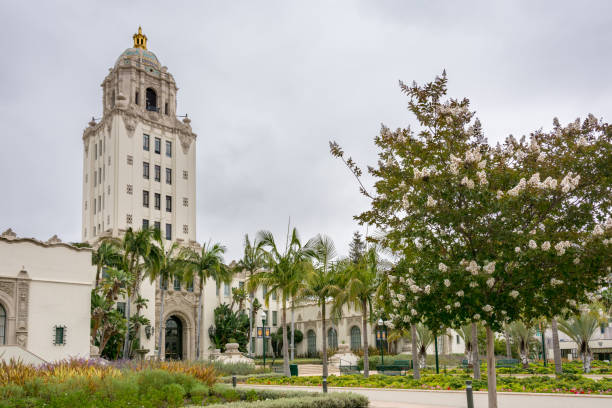 The Beverly Hills City Hall - historic building and city hall in Beverly Hills, Los Angeles California. stock photo
