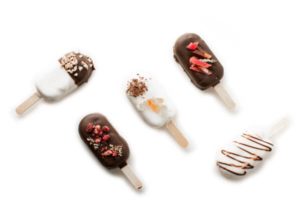 istock Different variants of cake popsice creams on white background 1193942592
