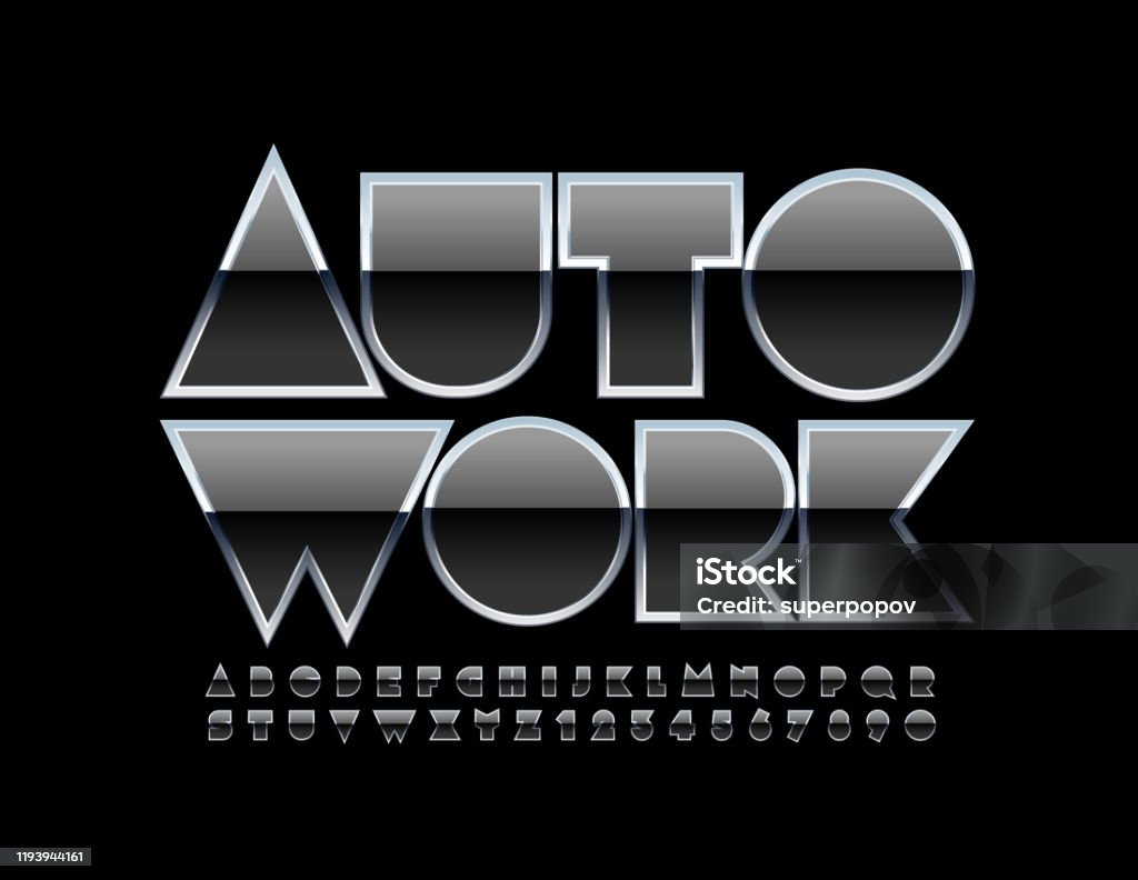 Auto Workplace Graphics Vector Reflective Banner Auto Work Black And Silver Alphabet Letters ...