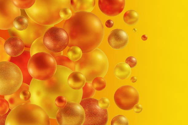 Greeting card composed from 3D rendering varicoloured balls on yellow background.