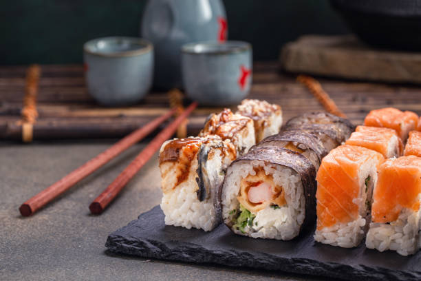 istock Sushi roll with salmon and shrimp 1193951007