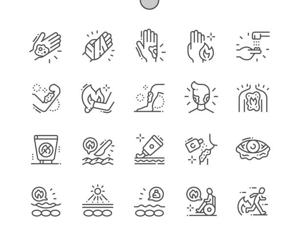 Skin Burns Well-crafted Pixel Perfect Vector Thin Line Icons 30 2x Grid for Web Graphics and Apps. Simple Minimal Pictogram Skin Burns Well-crafted Pixel Perfect Vector Thin Line Icons 30 2x Grid for Web Graphics and Apps. Simple Minimal Pictogram burning stock illustrations
