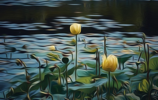 Water Lilies in a pond 3D Oil Painting