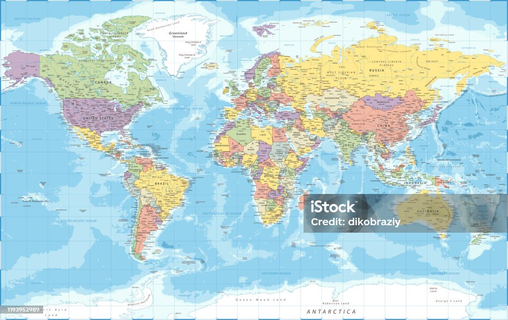 Carte du monde - Politique - Vector Detailed Illustration - clipart vectoriel de Planisphère libre de droits