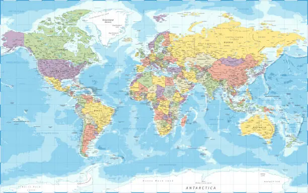 Vector illustration of World Map - Political - Vector Detailed Illustration