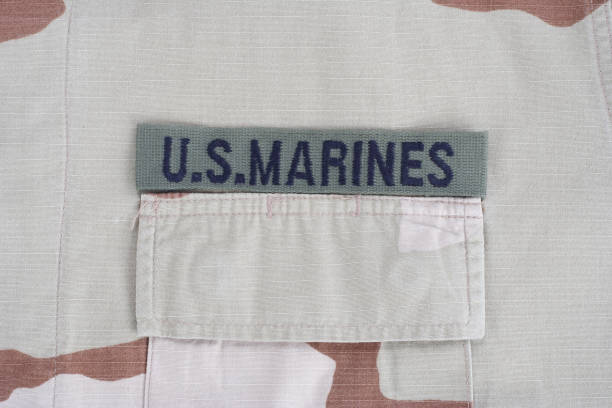 bande de branche des usa marines sur l'uniforme de camouflage de désert - afghan dog photos et images de collection