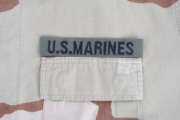 US MARINES branch tape on desert camouflage uniform