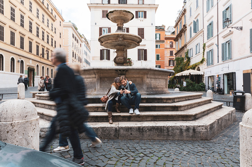 Lovely moments in Rome for a couple of tourist in vacation