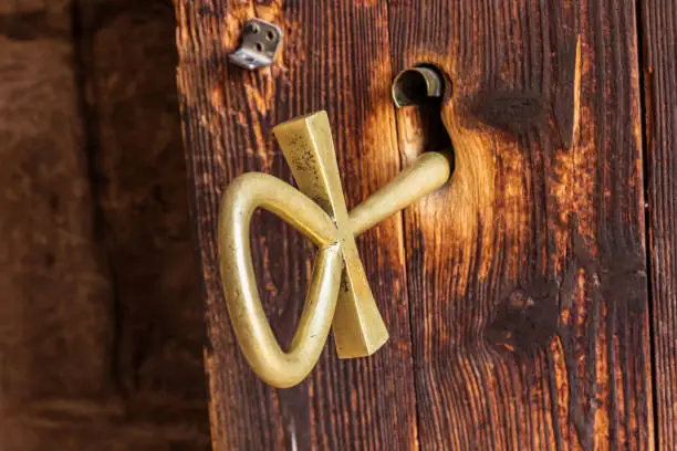 Africa, Egypt, Abu Simbel. A key to a temple door in the shape of an Ankh, an ancient Egyptian hieroglyph representing life.