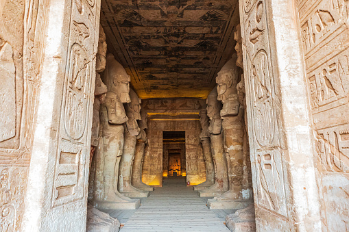 Africa, Egypt, Upper Egypt, Nubia, Abu Simbel. October 10, 2018. The Holiest of Holies of the Great Temple at the Ramses II Temples at Abu Simbel.