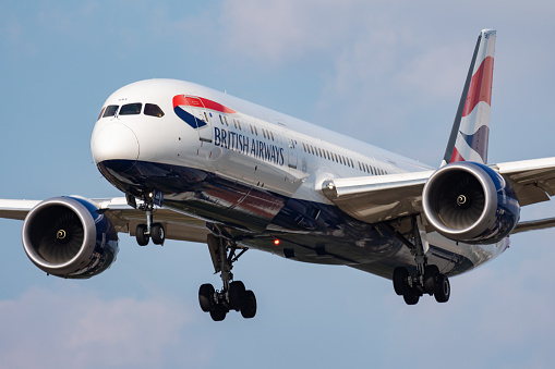 Barcelona, Spain - December 11, 2014: A British Airways Airbus A320 with the registration G-EUYN taking off from Barcelona Airport (BCN). British Airways is the international airline of Great Britain with its headquarters in London.