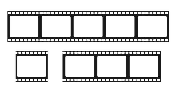 Film strip isolated vector icon. Retro picture with film strip icon. Film strip roll. Video tape photo film strip frame vector Film strip isolated vector icon. Retro picture with film strip icon. Film strip roll. Video tape photo film strip frame vector. EPS 10 film reel stock illustrations