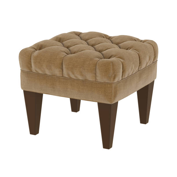 istock Brown quilted pouf with wooden legs on a white background. 3d rendering 1193969553