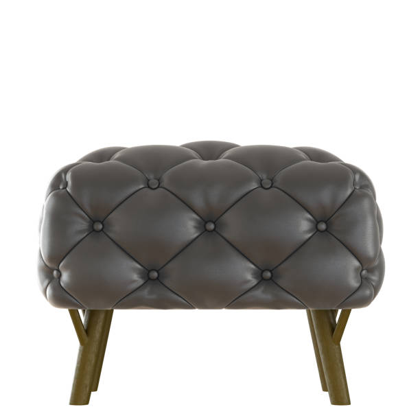 istock Brown quilted pouf with wooden legs on a white background. Front view. 3d rendering 1193969557