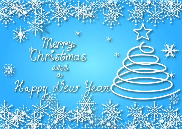 Vector illustration of Merry Christmas and Happy New Year handwriting greeting card