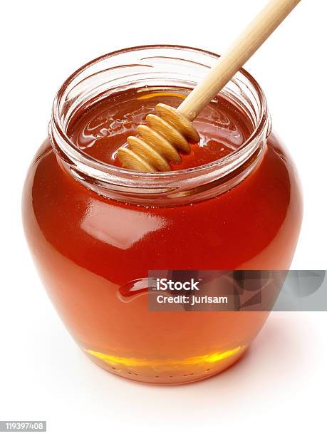Wooden Dipper With Jar Of Honey Stock Photo - Download Image Now - Clipping Path, Close-up, Color Image