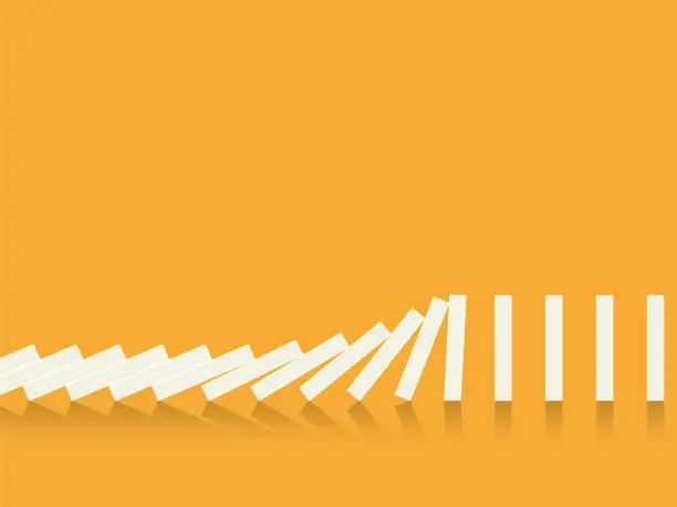 Vector illustration of Falling dominoes on a orange background. Vector in flat style