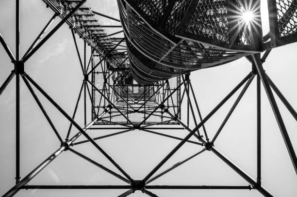 The metal structure of the observation tower, view from below.
