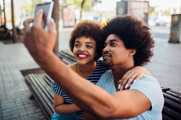 istock Happy couple taking a selfie 1193990441