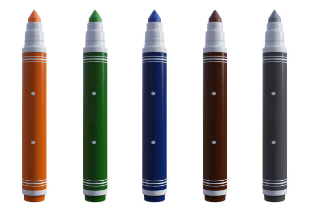 istock Set of colored markers isolated on white, 3d render. 1193993323