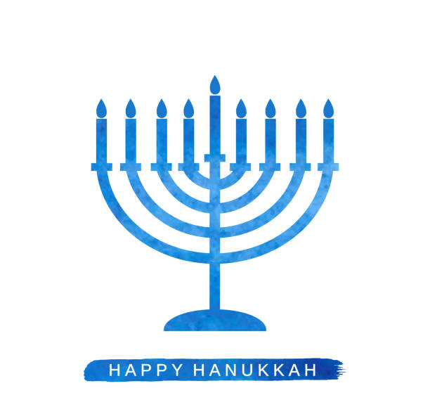 illustrazioni stock, clip art, cartoni animati e icone di tendenza di biglietto d'auguri hanukkah con menorah pennello ad acquerello. vettore - holiday happiness menorah hanukkah