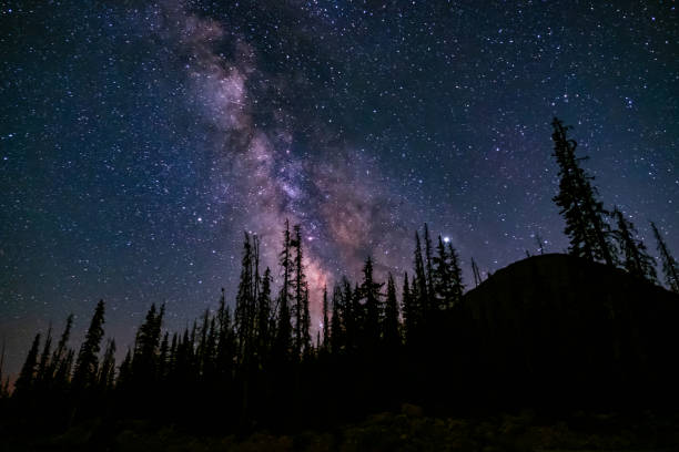 Starry Night Sky in the Uinta Mountains Brilliant Night Sky's over Utah's Uinta mountains. mirror lake stock pictures, royalty-free photos & images