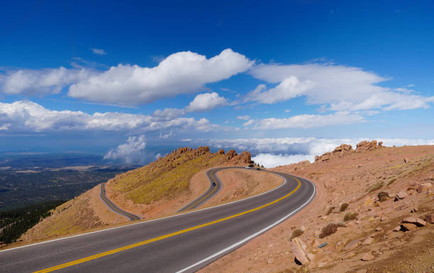 Looking down on the road that takes visitors to and from the summit of Pikes Peak.