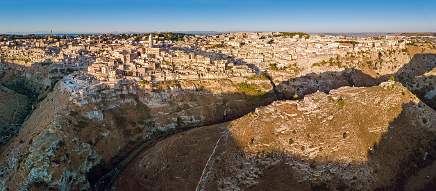 Aerial view of the ancient town of Matera (Sassi di Matera) in Basilicata region, southern Italy