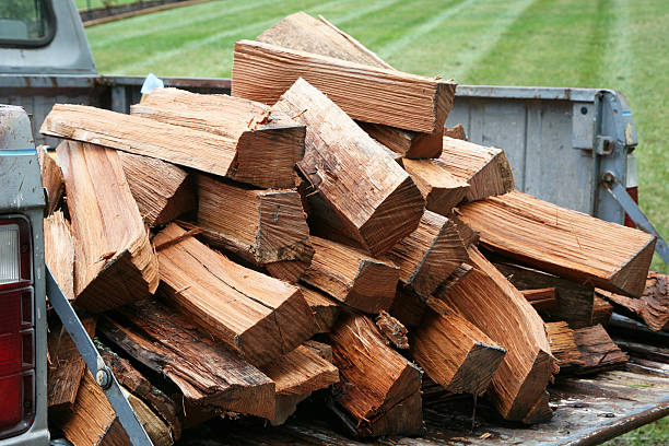 Firewood in an old pickup truck stock photo