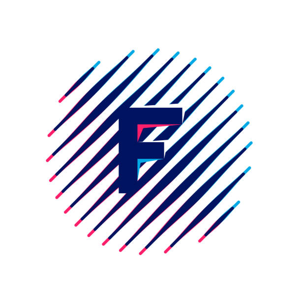 логотип буквы f на наклонных скоростных линиях внутри круга. - letter f flash stock illustrations