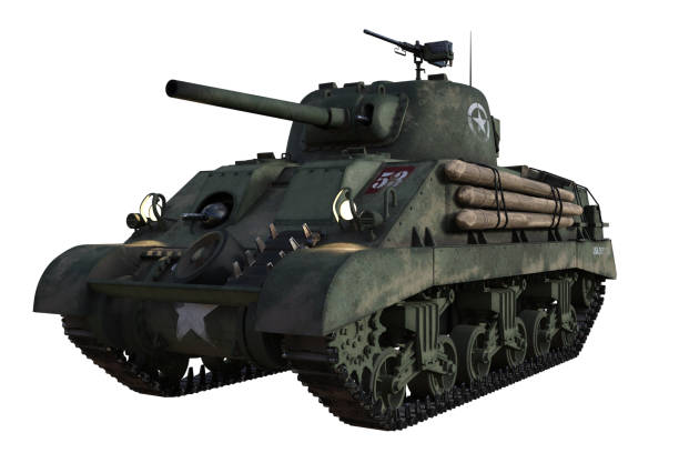 istock Large Military Army tank isolated on white, 3d render. 1194023438