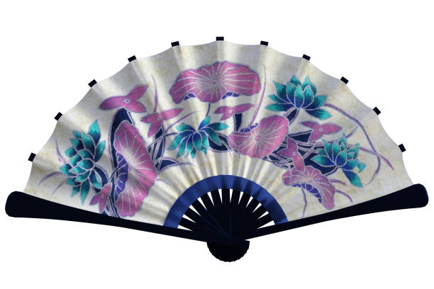 istock Beautiful Asian paper fan isolated on white, 3d render 1194023476