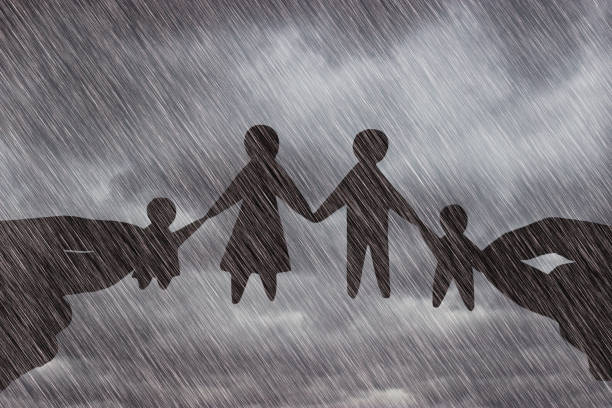 Family figures with heart on grey background