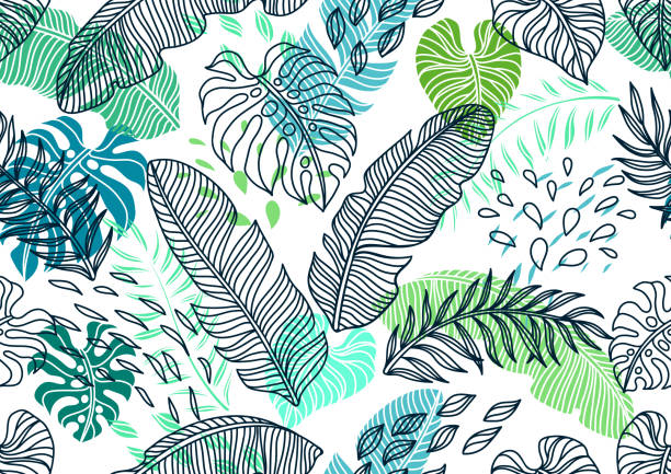 Seamless pattern with palm leaves. Seamless pattern with palm leaves. Decorative image of tropical foliage and plants. coconut palm tree stock illustrations