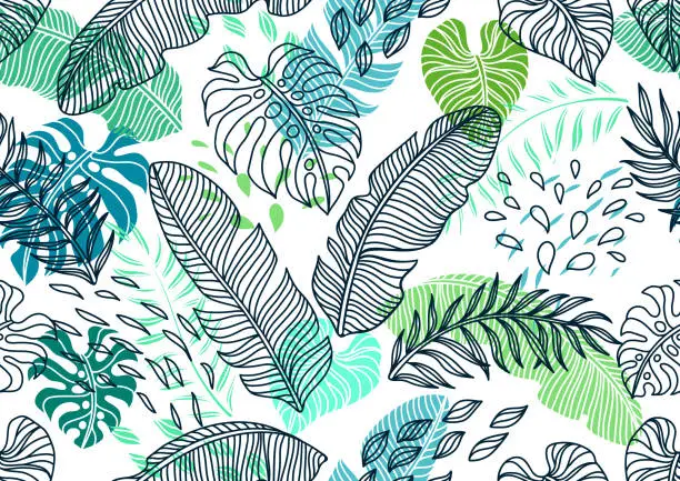 Vector illustration of Seamless pattern with palm leaves.