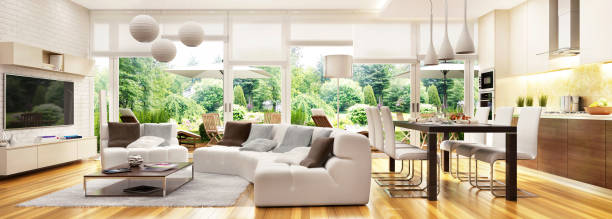 istock Modern kitchen and living room with access to the terrace 1194028112