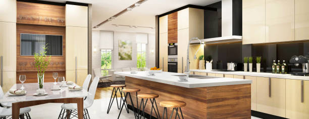 istock Modern kitchen and living room 1194028139