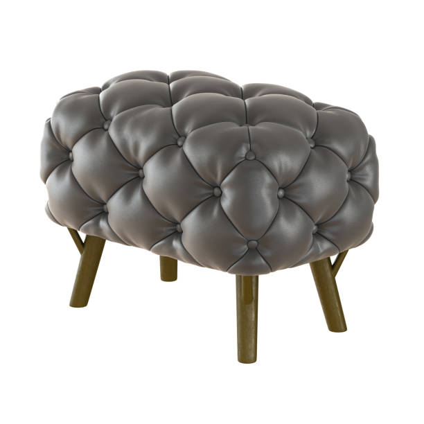 istock Brown quilted pouf with wooden legs on a white background. 3d rendering 1194034362